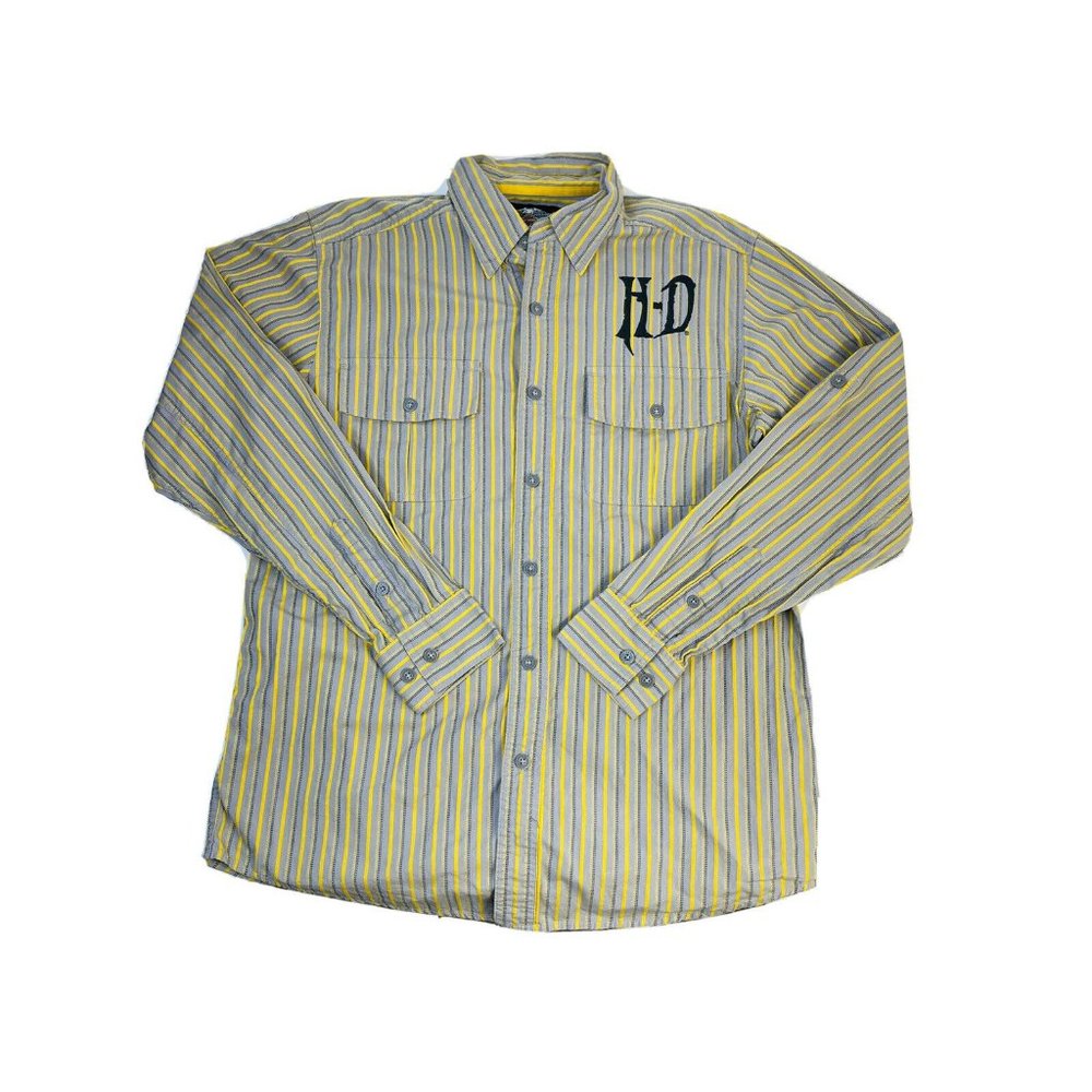 Harley Davidson Spell Out Striped Cotton Button Shirt